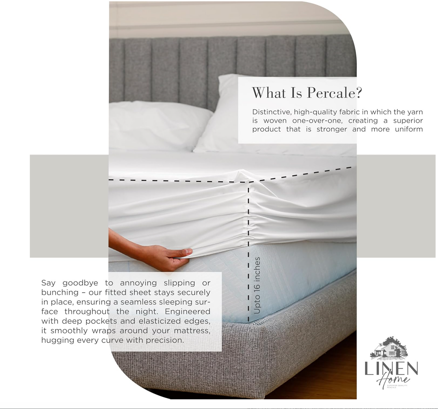 Linen Home 100% Cotton Percale Sheets Queen Size 4 Pc Cooling Set - White