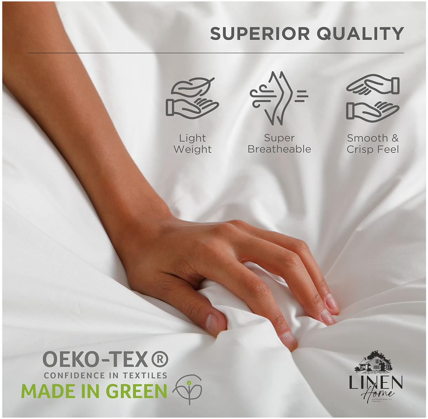 Linen Home 100% Cotton Percale Sheets Queen Size 4 Pc Cooling Set - White