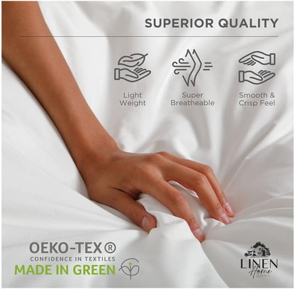 Linen Home 100% Cotton Percale Sheets Queen Size 4 Pc Cooling Set - White