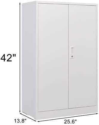 41.97" Metal Storage Doors and Adjustable Shelf,Folding Filing Cabinets w/Solid Steel Tube Locking Shaft,for Home Office,School,Garage,White