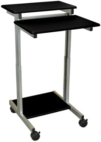 Stand Up Desk Store Rolling Adjustable Height Two Tier Standing Desk Computer Workstation (Silver Frame/Black Top, 24" Wide)