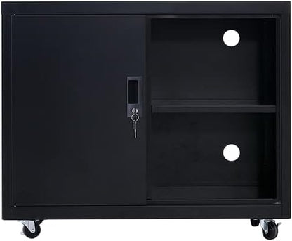 Metal Mobile Lateral File Cabinet, Storage Locker,Printer Stand with Open Storage Shelves for Office,School,Home,Living Room. (Black)