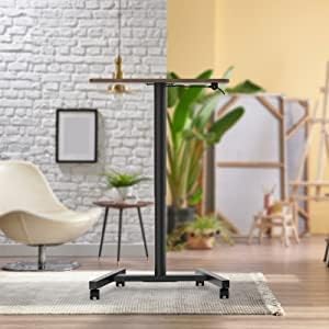 28-Inch Height Adjustable Laptop Desk, Sit-to-Stand Desk with Lockable Wheels, Rolling Standing Mobile Desk Cart for Home Office Classroom (Coffee)