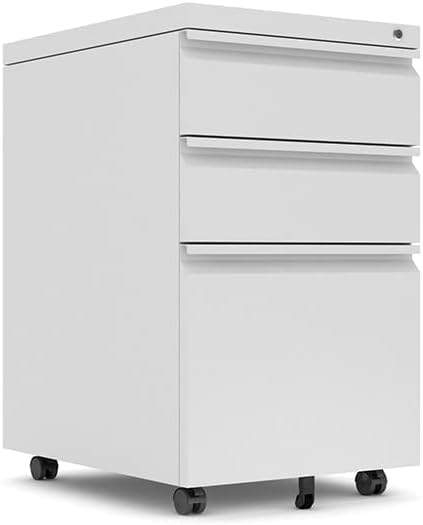 Mobile File Cabinet Under Desk, 3 Drawers Metal File Cabinet with Wheels, Rolling Filing Cabinets with Lock for Home Office Letter/Legal/A4