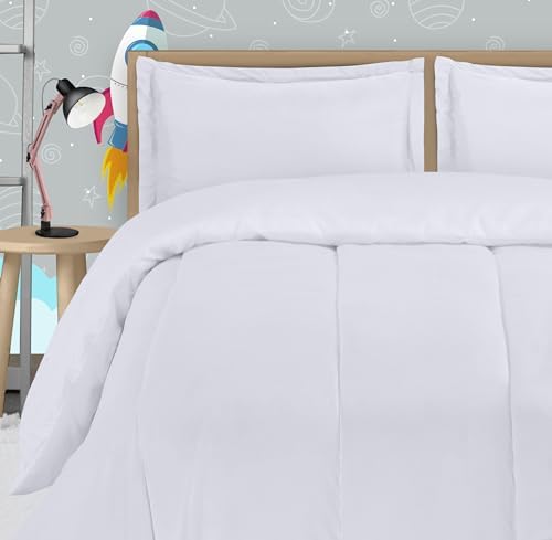 Utopia Bedding All Season White Comforter Set with 2 Pillow Cases, 3 Piece Soft Brushed Microfiber Kids Bedding Set for Boys/Girls, Machine Washable (Twin)