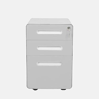 ApexDesk 3-Drawer Vertical Metal Mobile File Cabinet with Locking Keys - Light Gray Front Panel/White Body