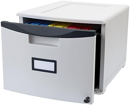 Storex Plastic One-Drawer File Cabinet – Locking Document Organizer for Home and Office, Gray, 2-Pack (61267B02C)
