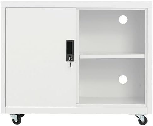 Metal Mobile Lateral File Cabinet, Storage Locker,Printer Stand with Open Storage Shelves for Office,School,Home,Living Room. (White)