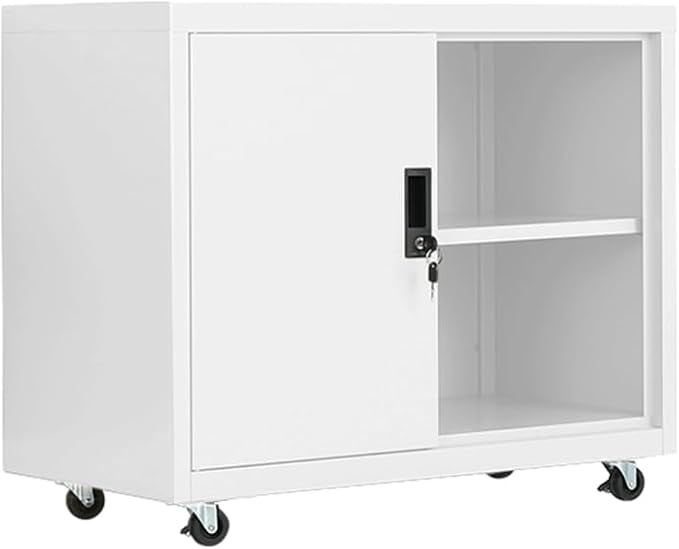 Metal Mobile Lateral File Cabinet, Storage Locker,Printer Stand with Open Storage Shelves for Office,School,Home,Living Room. (White)