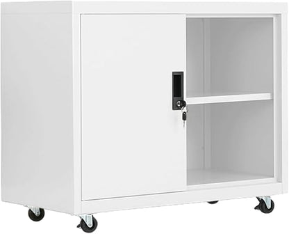 Metal Mobile Lateral File Cabinet, Storage Locker,Printer Stand with Open Storage Shelves for Office,School,Home,Living Room. (White)