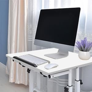 DlandHome Mobile Standing Desk Stand Up Desk Rolling Desk, Stand Sit Desk Mobile Computer Desk Adjustable Standing Desk 23.6inches Table Workstation Mobile Desk Cart Tray White