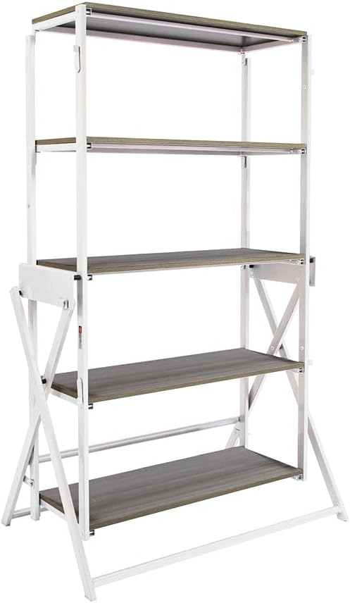 Origami Modern 2 in 1 Shelf to Table Style, Organizer Deco Rack Magically Turn to a Table/Desk in a Second,Fully Assembled,White/Birchwood US Patent Pending (STT-WHIBRC)
