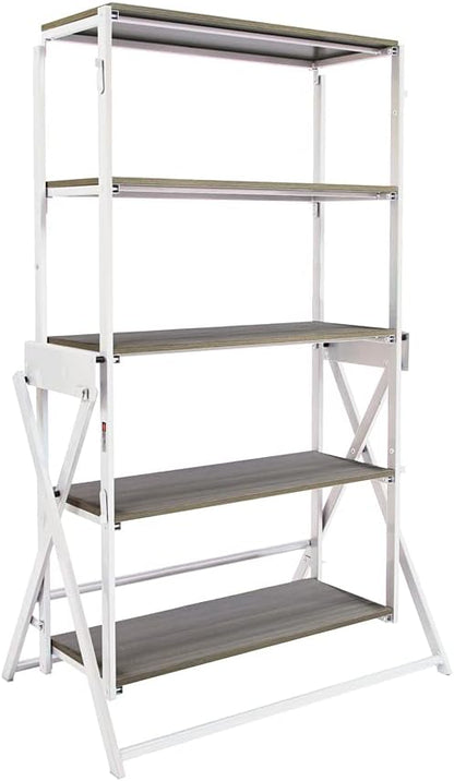 Origami Modern 2 in 1 Shelf to Table Style, Organizer Deco Rack Magically Turn to a Table/Desk in a Second,Fully Assembled,White/Birchwood US Patent Pending (STT-WHIBRC)