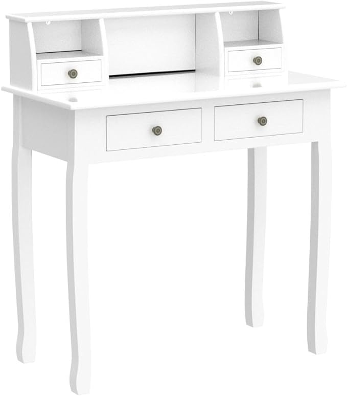 DMAITH Writing Desk with Hutch, 32 Inch Home Office Desk with Drawers, Study Table Computer Desk for Student, Makeup Dressing Table for Bedroom