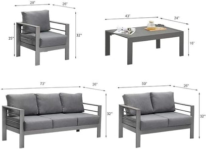 Solaste Aluminum Patio Furniture Set,5 Pieces Modern Outdoor Conversation Set Sectional Sofa with Upgrade Cushion and Coffee Table,Grey