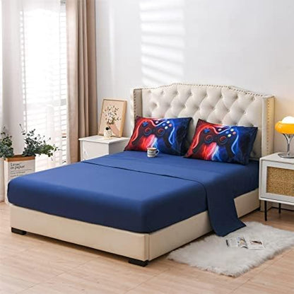 Meeting Story Gamer Gaming Bedding Sets Red Blue Lightnings Gamepad Comforter Set for Boys Games Console Action Buttons Novelty Colorful Modern Room Decor Home Quilt Set (Red-Blue, Queen 5Pcs)
