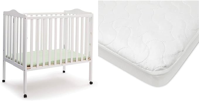 Delta Children Folding Portable Mini Baby Crib with Mattress + American Baby Waterproof Mini Crib Mattress Protector