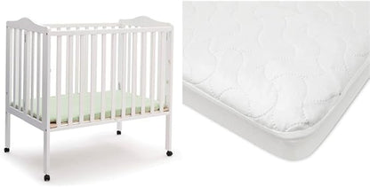 Delta Children Folding Portable Mini Baby Crib with Mattress + American Baby Waterproof Mini Crib Mattress Protector