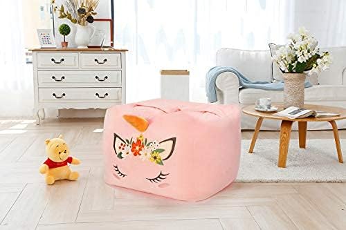 Aubliss Unicorn Stuffed Animal Storage Bean Bag Chair for Kids, Velvet Extra Soft Beanbag Chairs Cover, X-Large Stuffable Zipper Bean Bag for Organizing Plush Toys Girls Bedroom Decor, Pink Floral