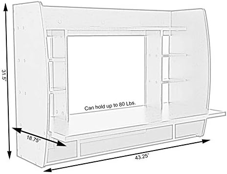Wall Mount Laptop Office Desk with Shelves, Black,