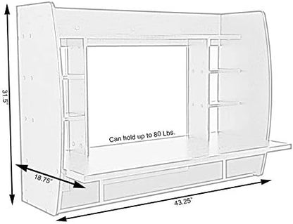 Wall Mount Laptop Office Desk with Shelves, White,