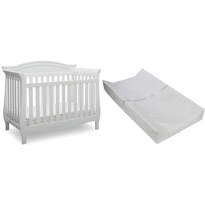 Delta Children Lancaster 4-in-1 Convertible Baby Crib, Bianca White & Contoured Changing Pad, White