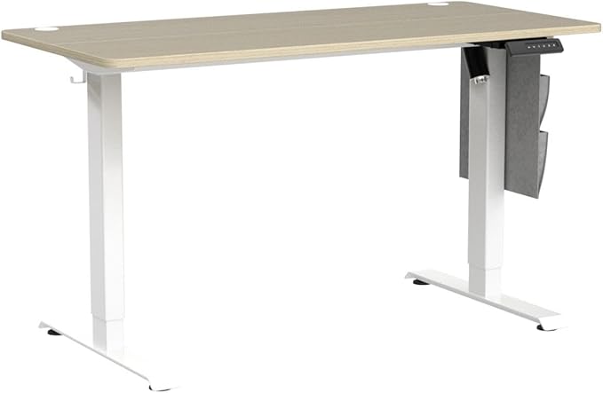 Standing Desk Adjustable Height, Electric Standing Desk with Starage Bag, Stand up Desk for Home Office Computer Desk Memory Preset with Headphone Hook, 55x24 Inch, Maple