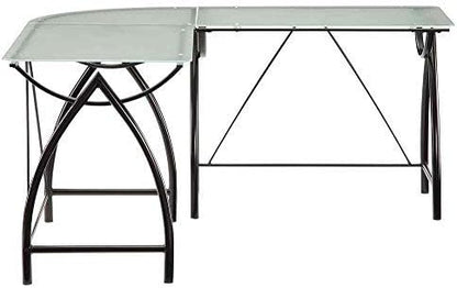 OSP Home Furnishings Newport L-Shaped Computer Desk with Frosted Tempered Glass Top and Black Powder Coated Steel Frame (NWP25L-BK)
