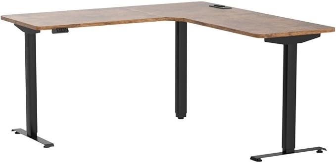 Marsail Corner Stand Up Desk Adjustable Height with 4-in 1 Electical Outlet, L Shaped Electric Standing Desk with Headphone Hook, Stand up Desk for Home Office Sturdy Writing Workstation Rustic