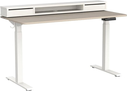 FEZIBO 55 × 26 Inch Electric Standing Desk with Monitor Stand, Height Adjustable Table with LED Strips, Ergonomic Home Office Desk with 2 Drawers Storage Gaming Workstation, Light Walnut