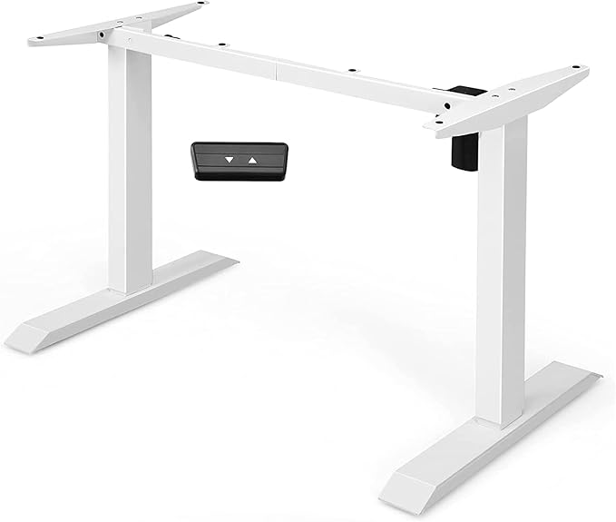 Electric, Single Motor Height Adjustable 2 Button Controller, Table Base for Work Home Office Computer Workstation Standing Desk Frame, White