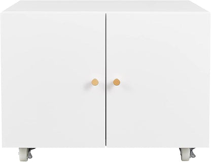 17.70" Metal Office Copier 2 Door and 360 ° Universal Wheel,Mobile Lateral Filing Cabinets w/Aluminum Alloy Handle,Rolling Printer Stand for Legal/Letter/A4,White