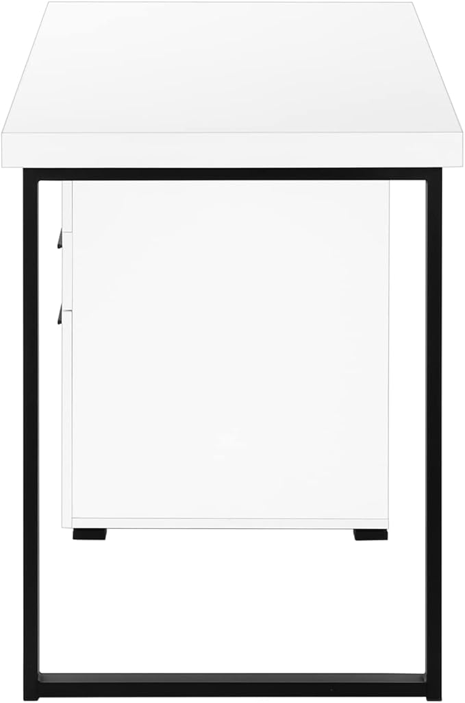 Monarch Specialties 7646 Computer Desk, Home Office, Laptop, Left, Right Set-up, Storage Drawers, 48" L, Work, Metal, Laminate, White, Black, Contemporary Desk-48 R Face, 47.25" L x 23.75" W x 30" H