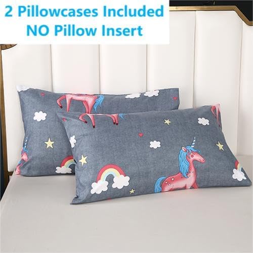3PCS Gray Unicorn Comforter Set Queen Size, Queen Bed in a Bag Set Cute Bedding, Hotel Luxury, Lightweight Comforter Queen for Boys Girls Toddler Kids and Teens, Queen