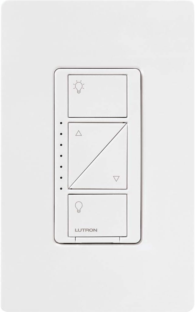 Lutron Caseta Original Smart Dimmer Switch With Wallplate (Lutron Smart Hub Required), for LED Lights, 150 Watt, Single-Pole/3-Way, No Neutral Required, PDW-6WCL-WH-A, White