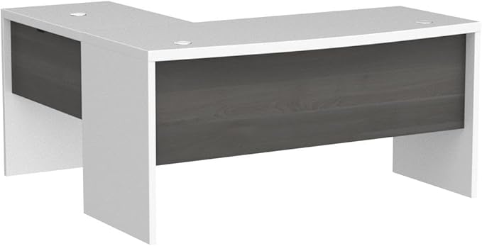 Bush Business Furniture Echo L Shape Desk with Wire Management | Corner Bow Front Table for Home Office with Quick-to-Assemble Hardware, 60W, Pure White and Modern Gray
