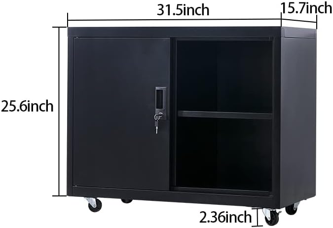 Metal Mobile Lateral File Cabinet, Storage Locker,Printer Stand with Open Storage Shelves for Office,School,Home,Living Room. (Black)