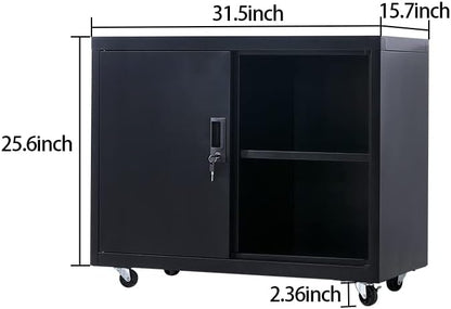 Metal Mobile Lateral File Cabinet, Storage Locker,Printer Stand with Open Storage Shelves for Office,School,Home,Living Room. (Black)
