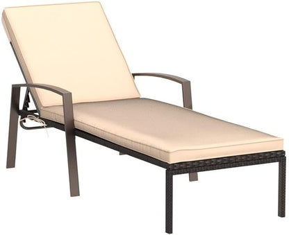 Pamapic 8512 Pieces, Chaise Thickened Cushion, PE Rattan Steel Frame Pool Lounge Chair Set for Patio Backyard Porch Garden Poolside, 2 PCS, Beige