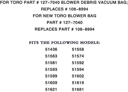 127-7040 New Blower Vacuum Debris Collection Bag Replaces for Toro 108-8994 137-2336 Fits 51436 51563 51581 51594 51599 51609 51618 51619 51621