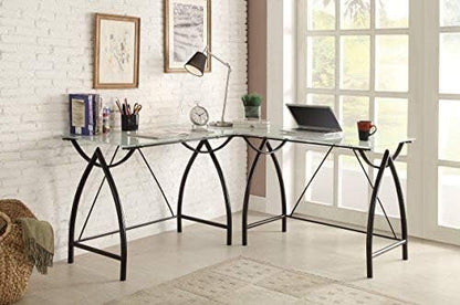 OSP Home Furnishings Newport L-Shaped Computer Desk with Frosted Tempered Glass Top and Black Powder Coated Steel Frame (NWP25L-BK)