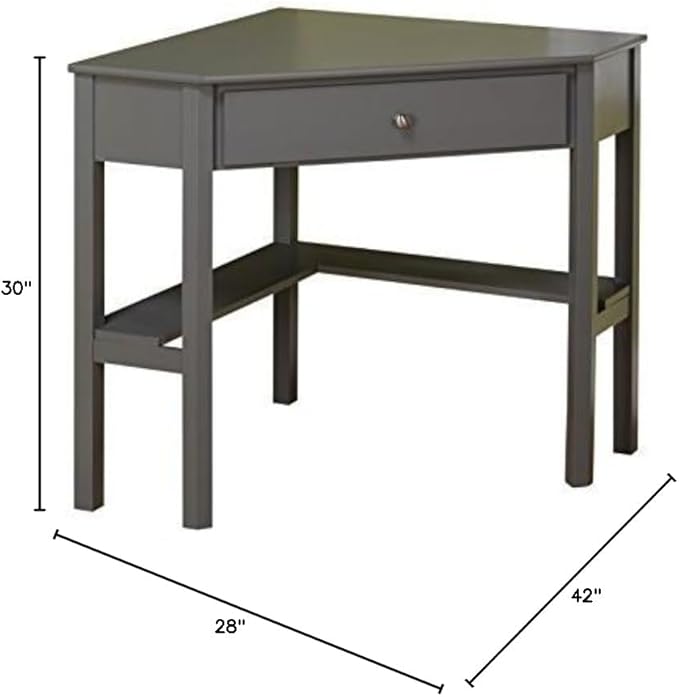 Target Marketing Systems Ellen Corner Desk Drawer and One Storage Shelf for Living Room, Bedroom, or Home Office, Small Computer Table, 42" W x 30" H, Anchor Gray