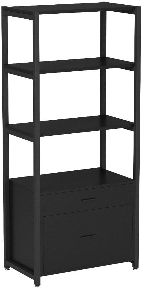 Tribesigns Bookcase Bookshelf, 4-Tier Modern File Cabinet with 2 Drawers, Lateral Filing Cabinet accommodate Legal/Letter / A4 Size for Home Office Organizer