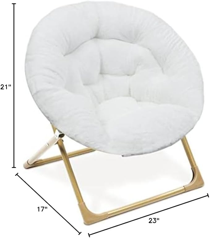 Milliard Mini Cozy Chair for Kids, Sensory Faux Fur Folding Saucer Chair for Toddlers, White