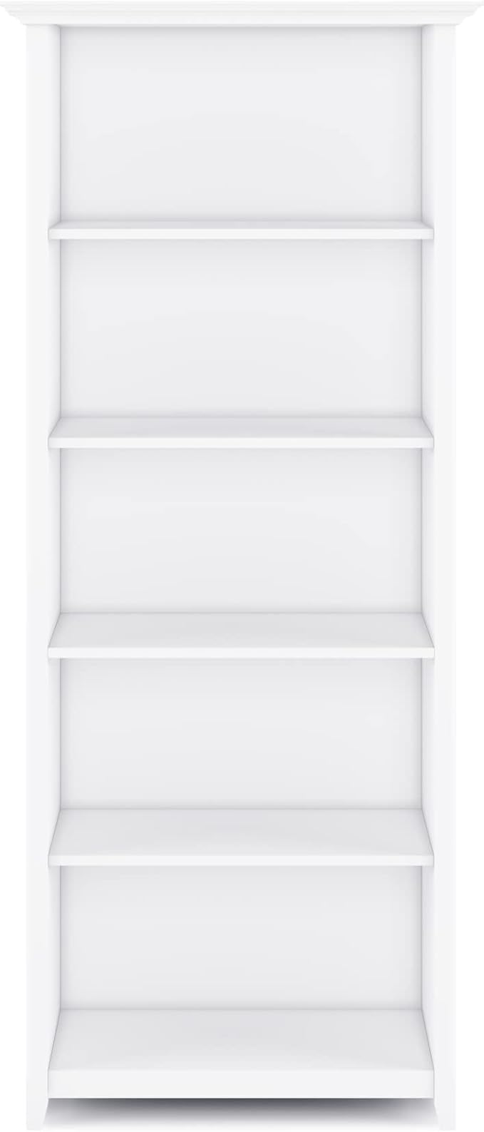 SIMPLIHOME Amherst SOLID WOOD 30 Inch Transitional 5 Shelf Bookcase in White, For the Living Room, Study Room and Office