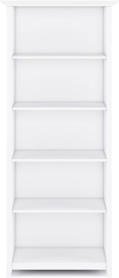 SIMPLIHOME Amherst SOLID WOOD 30 Inch Transitional 5 Shelf Bookcase in White, For the Living Room, Study Room and Office