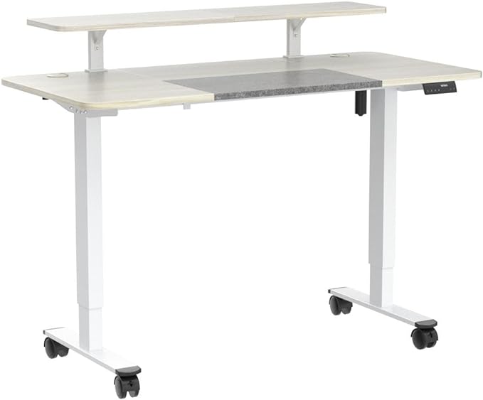 WOKA 55 x 28 Inch Electric Standing Desk with Wheels, Height Adjustable Stand up Desk with a Monitor Stand Riser, Standing Computer Desk with Memory Controllers, Adjustable Desks for Home Office