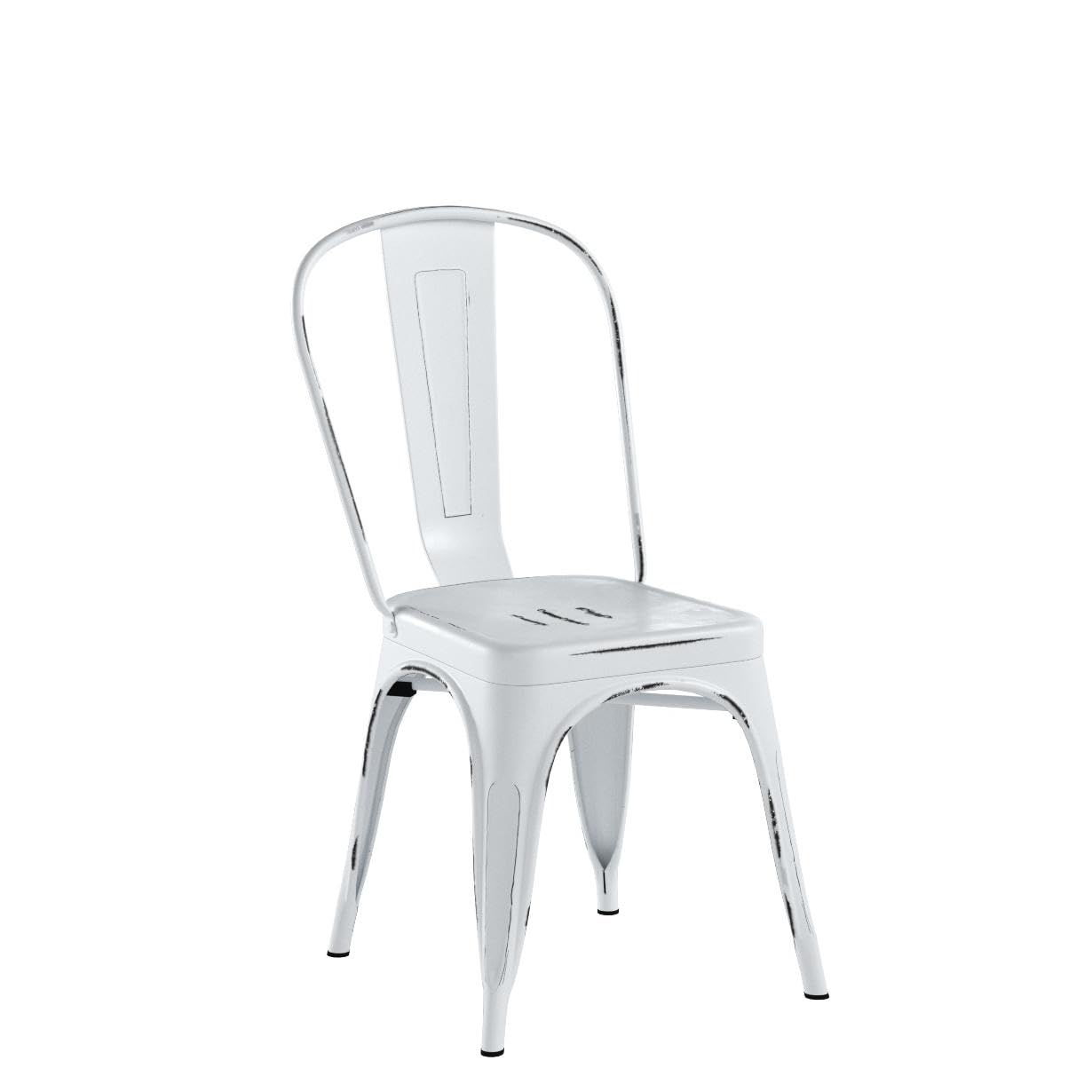Furmax Metal Dining Chair Indoor Outdoor Use Stackable Chic Side Classic Trattoria Metal Chairs Set of 4 for Kitchen, Dining Room, Bistro and Cafe (Distressed White)