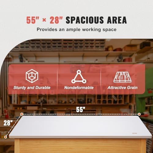 VEVOR One-Piece Particle Board Desktop Universal Tabletop, 55" x 28" x 1", White