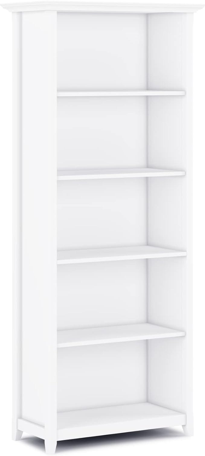 SIMPLIHOME Amherst SOLID WOOD 30 Inch Transitional 5 Shelf Bookcase in White, For the Living Room, Study Room and Office
